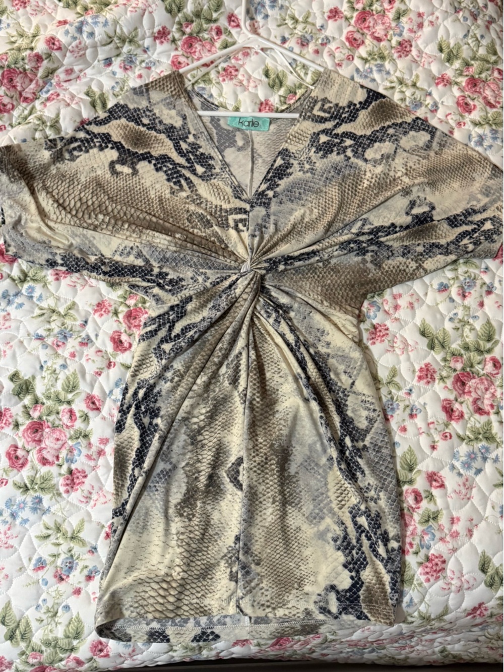 Karlie Beige and Blue Snake Print Mini Dress
